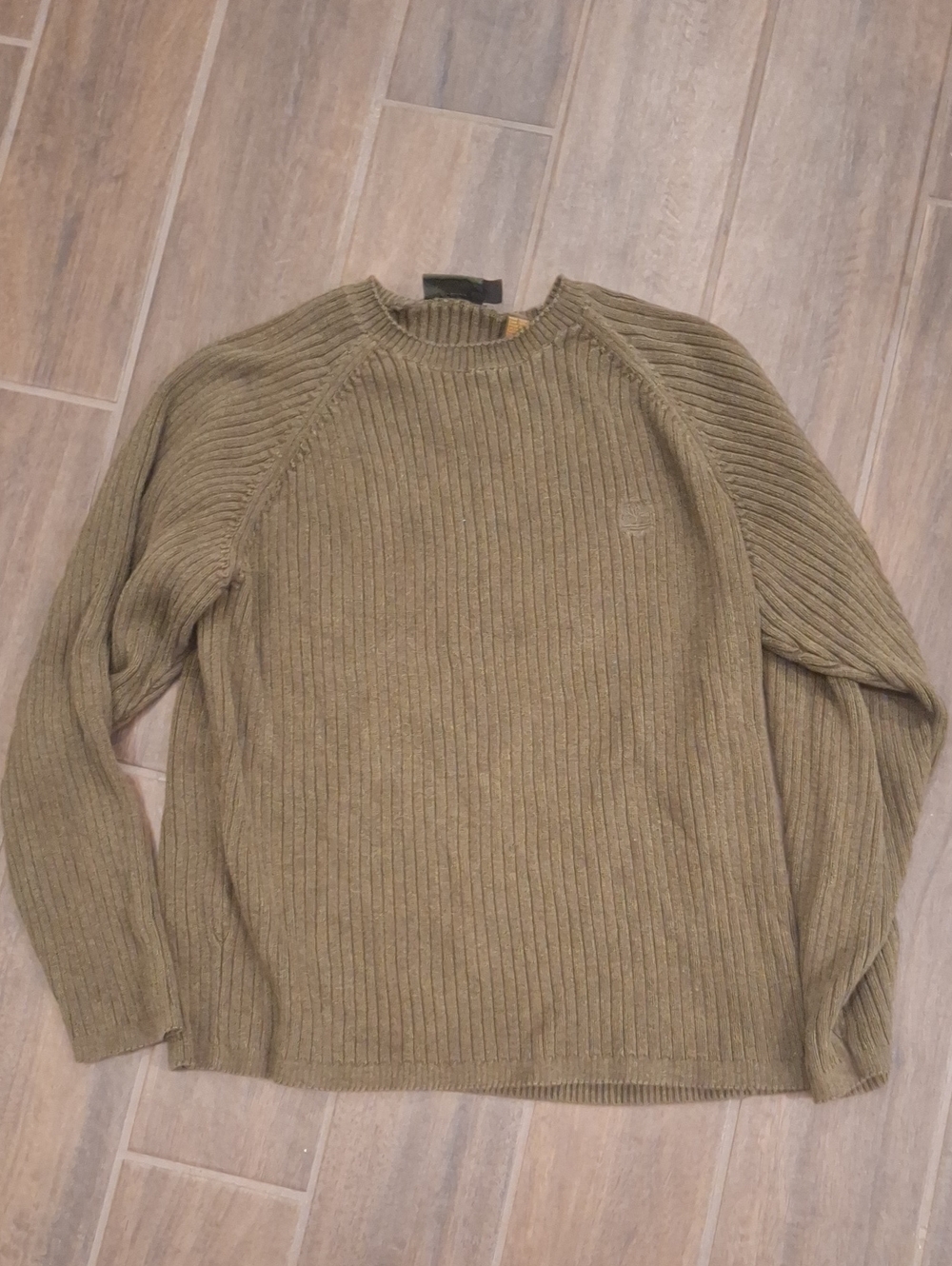 Vintage Timberland Olive Green Chunky Ribbed Sweater 100% Cotton Size Large